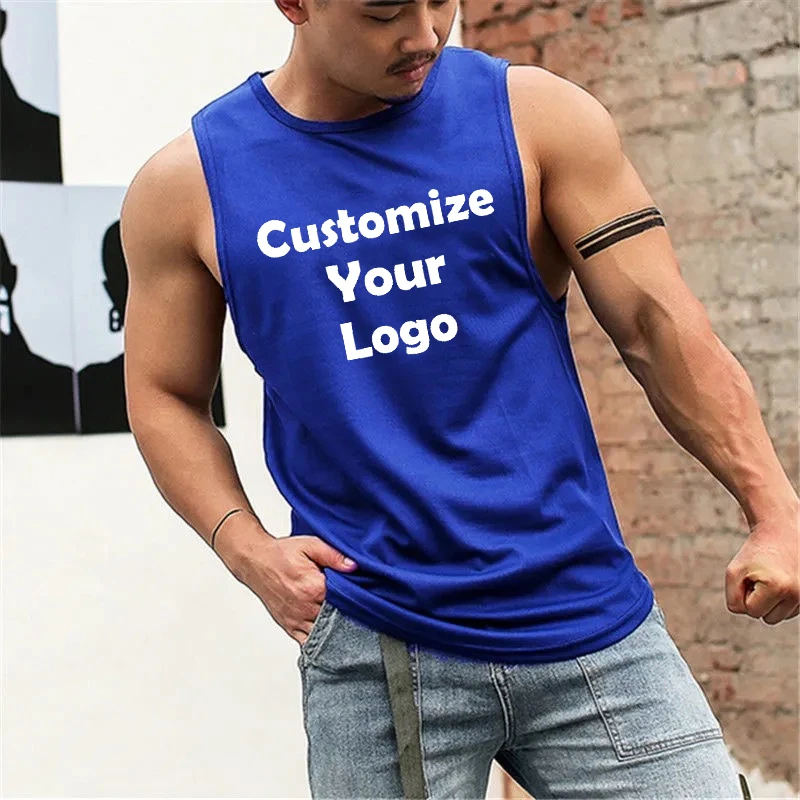 Customized Summer Quick Dry Sports T Shirts For Men Solid Color Sleeveless Gym Muscle Tank Top Fitness Gym Tops Running Tees