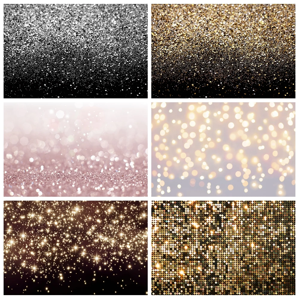 

Gold Silver Glitter Bokeh Photography Backdrop Fantasy Black Golden Shiny Sequin Photo Backgrounds Birthday Party Wedding Props