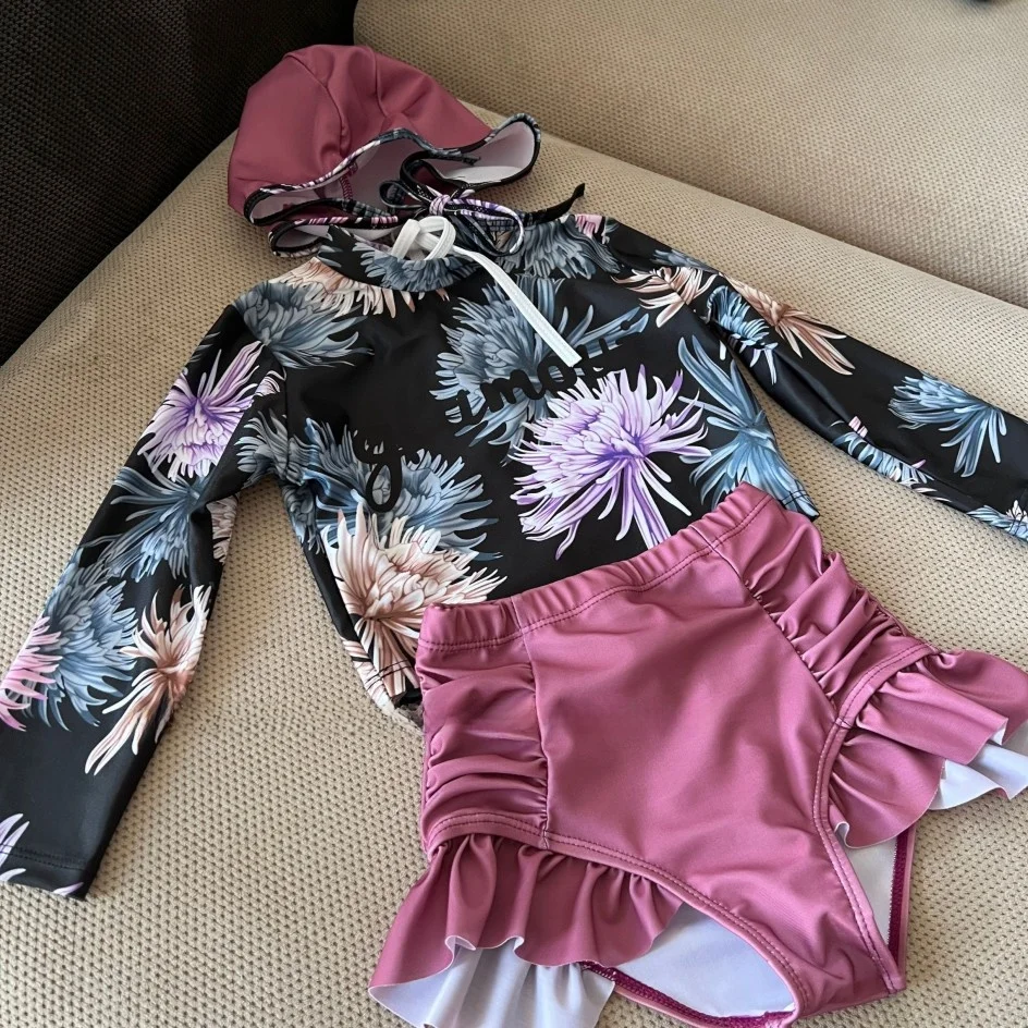 

Girls' Tee-Piece Swimsuit Qui-Dry Long Sve e Sides Sunscreen Casual Surf Suit Cusized Brand