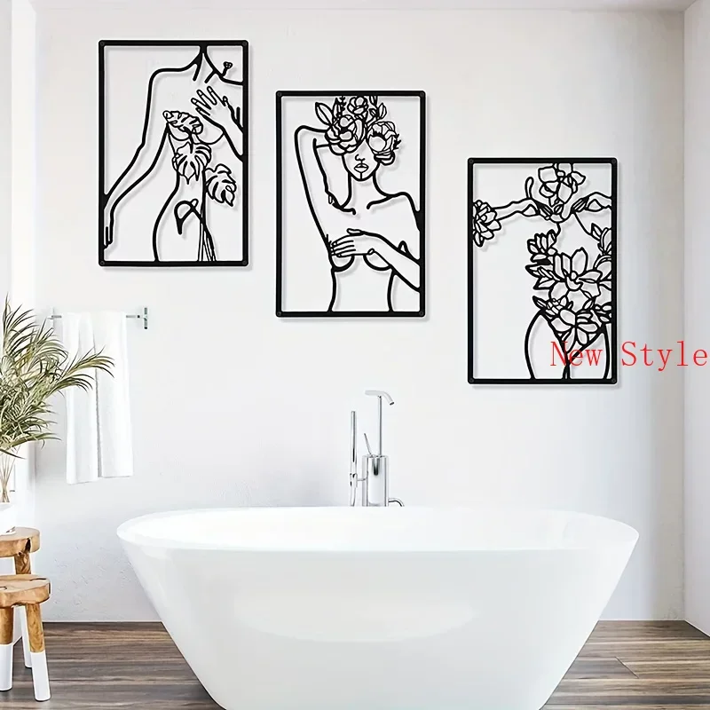 

3pc Metal Minimalist Abstract Woman Wall Art Drawing Home Decor Bedroom Kitchen Bathroom Decor Metal Wall Hanging Decoration Hom