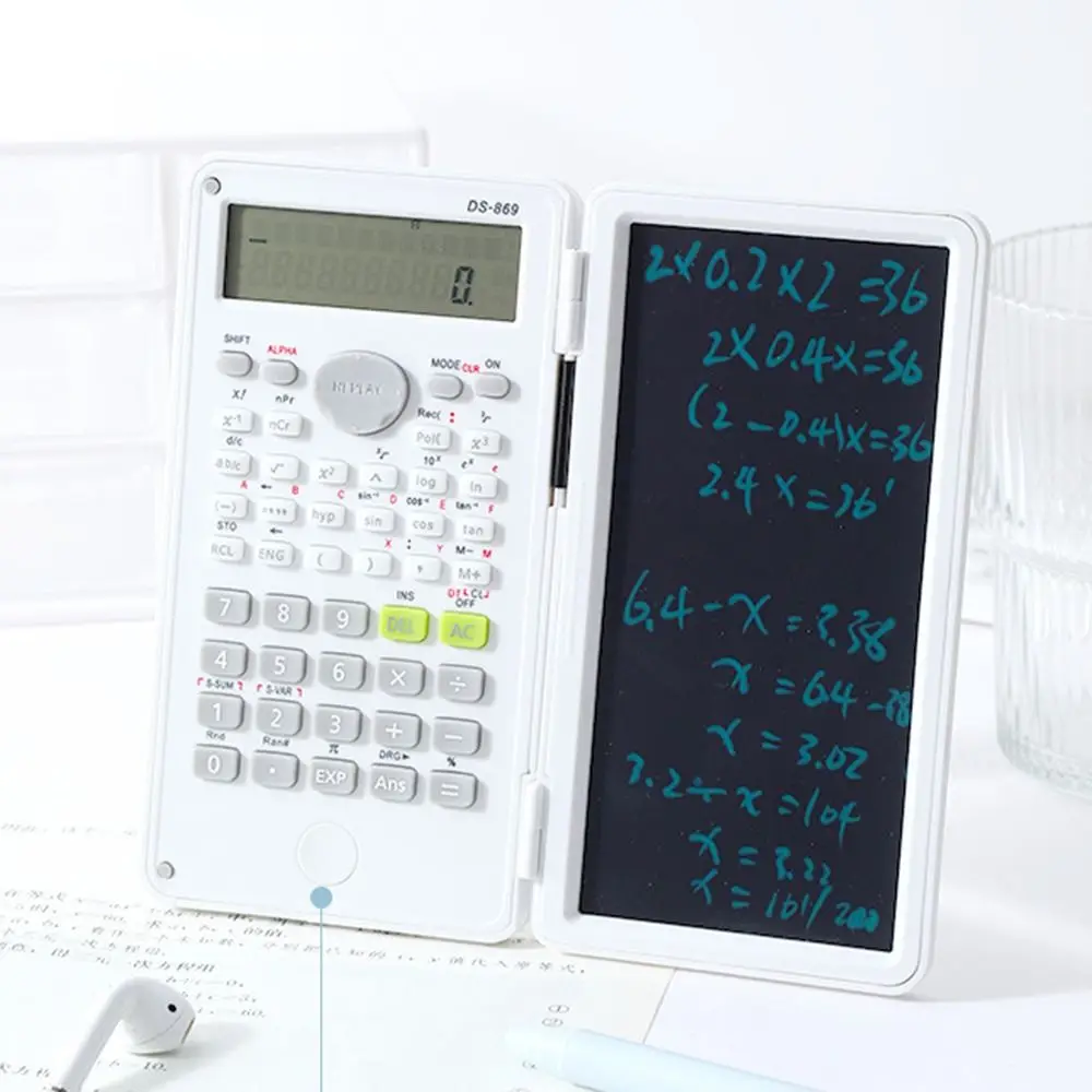 2 in 1 Scientific Calculator Foldable 6-inch Office LCD Drawing Pad Multifunctional Practical LCD Writing Board with Stylus