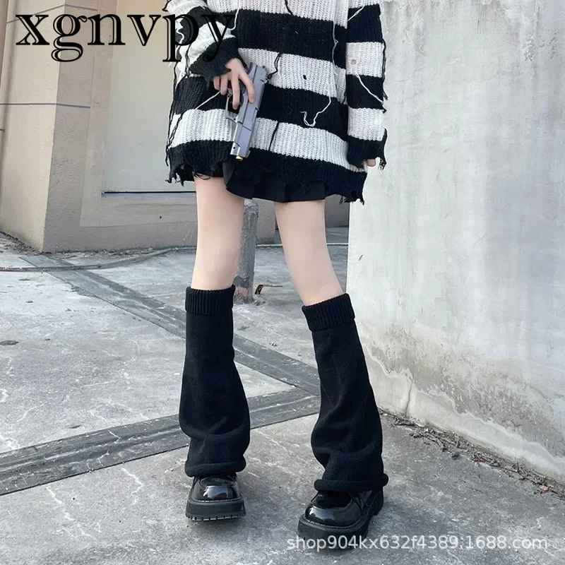 xgnvpy Harajuku Flared Knit Leg Warmers Long JK Style Kawaii Calf Covers Winter Gaiters