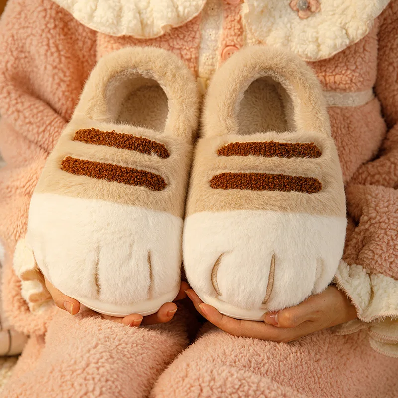 Winter Pluche Kinderen Slipper Kat Klauw Dier Cartoon Kinderschoenen Babi Platte Flipflop Mooie Kleine Kitten Indoor Zachte Slippers