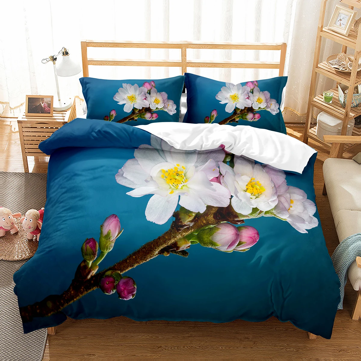 

Spring Flowers King Queen Duvet Cover Colorful Floral Bedding Set Cherry Blossoms Quilt Cover 2/3pcs Polyester Comforter Cover