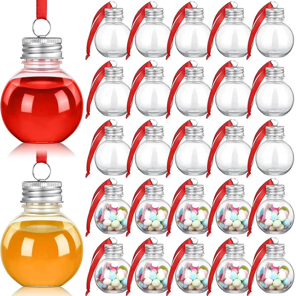6/100 pçs ornamento de árvore de natal fillable garrafa de água lâmpadas forma plástico claro bola de natal pingente decoração de festa em casa