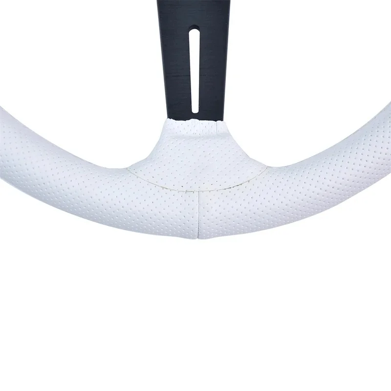 High Quality JDM 3 Spokes White Microfiber Perforated Leather Steering Wheel PCD 70MM Deep Concave Sport Steering Wheel For Raci