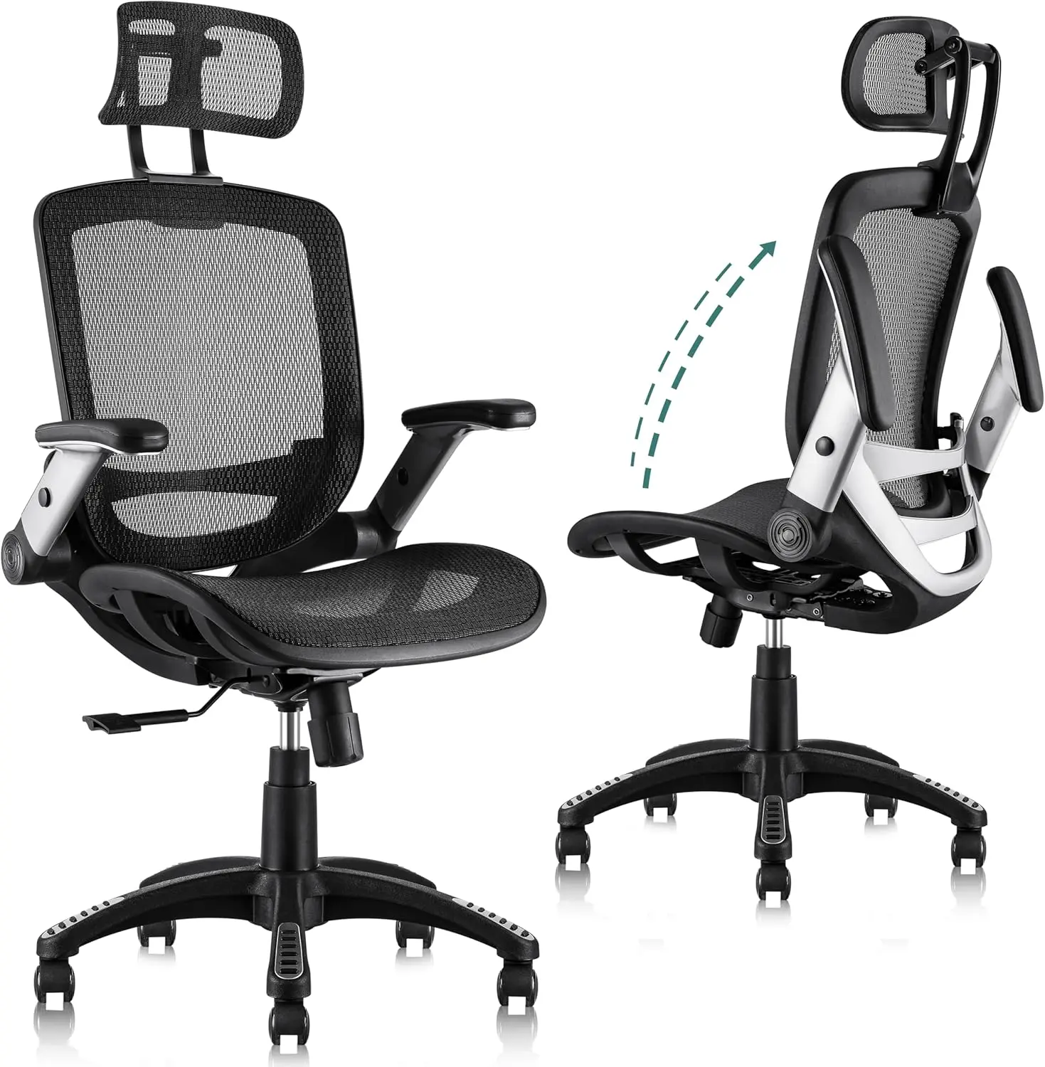 Ergonomic Office Chair, High Back Home Desk Chair with Headrest, Flip-Up Arms, 90-120° Tilt Lock and Wide Cushion