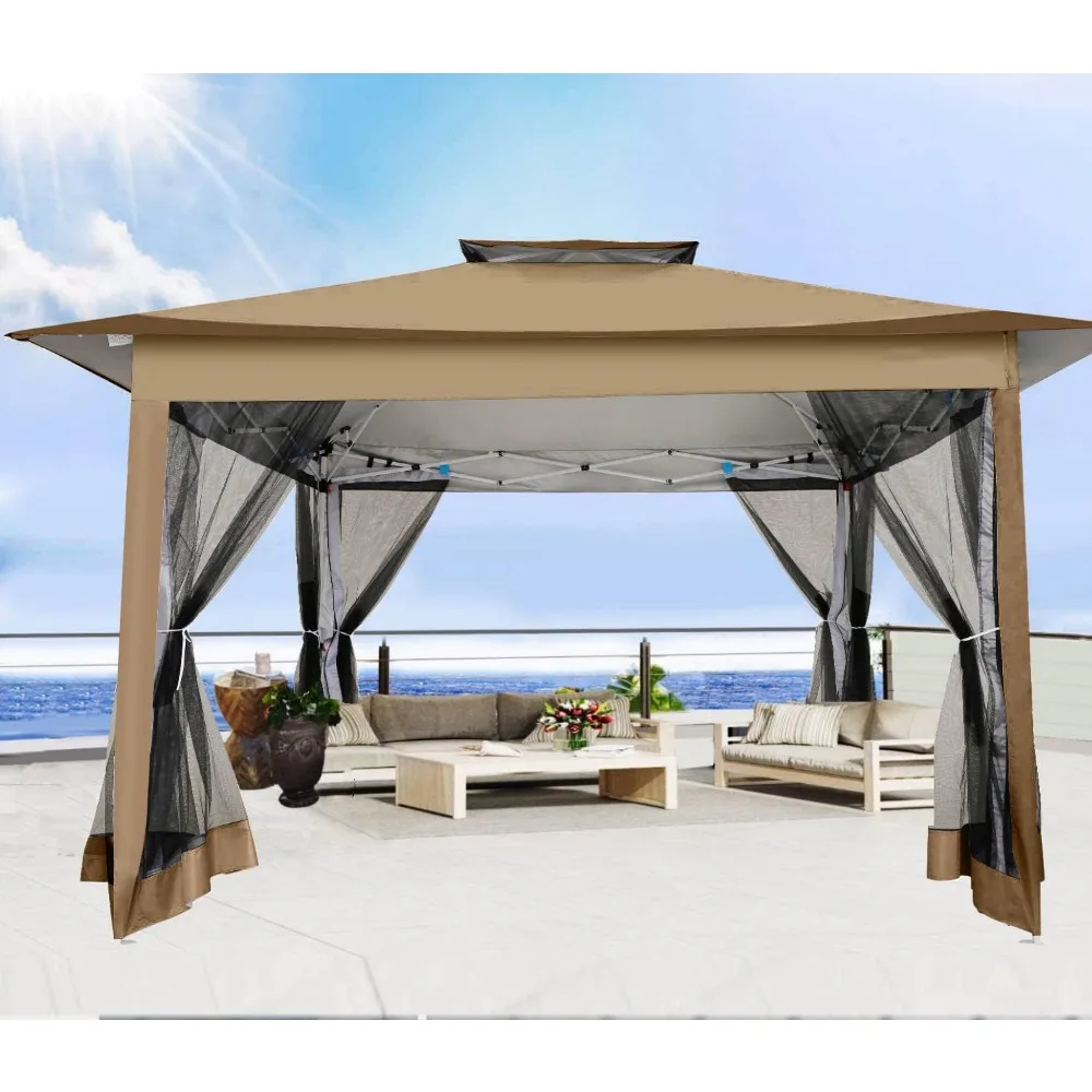 شرفة خارجية منبثقة مقاس 12 × 12 مع مظلة مقاومة للماء وشبكة ناموسية - إطار معدني مطور للمأوى المحمول