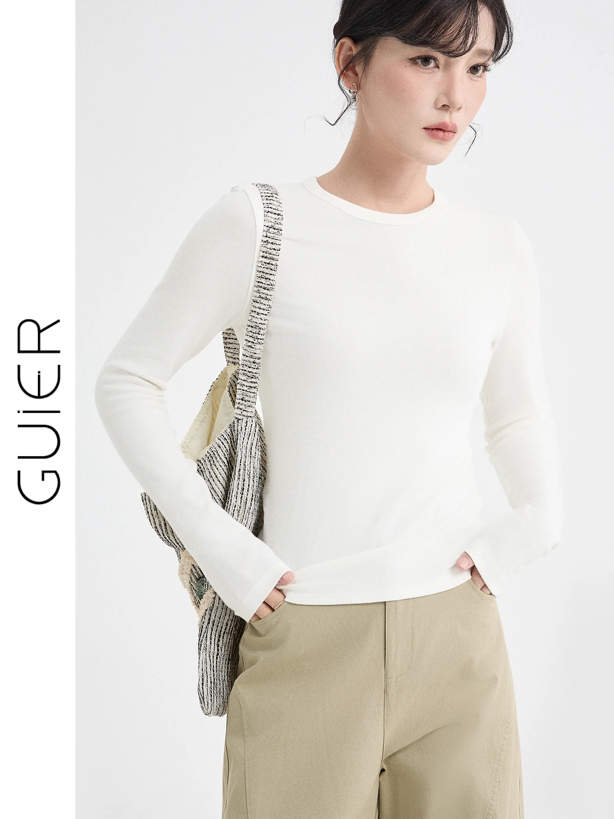 

Женская повседневная футболка Guier Long Sve Base Layer с круглым вырезом, облегающая, стандартной длины, весенняя новинка