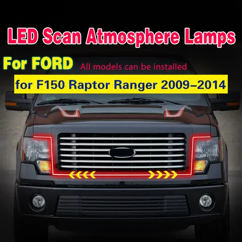 포드 F150 랩터 레인저 2009 2014 자동차 후드 라이트 스트립, 스타트 스캔 후드 장식 라이트 바, DRL LED 주간 주행등