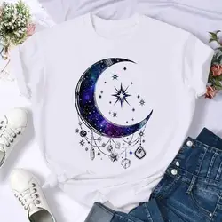 Short Sleeve Moon Vintage Lovely Style Fashion Summer Women Print T Shirt Female Casual Top Tshirts Cartoon Graphic Tee T-Shirt