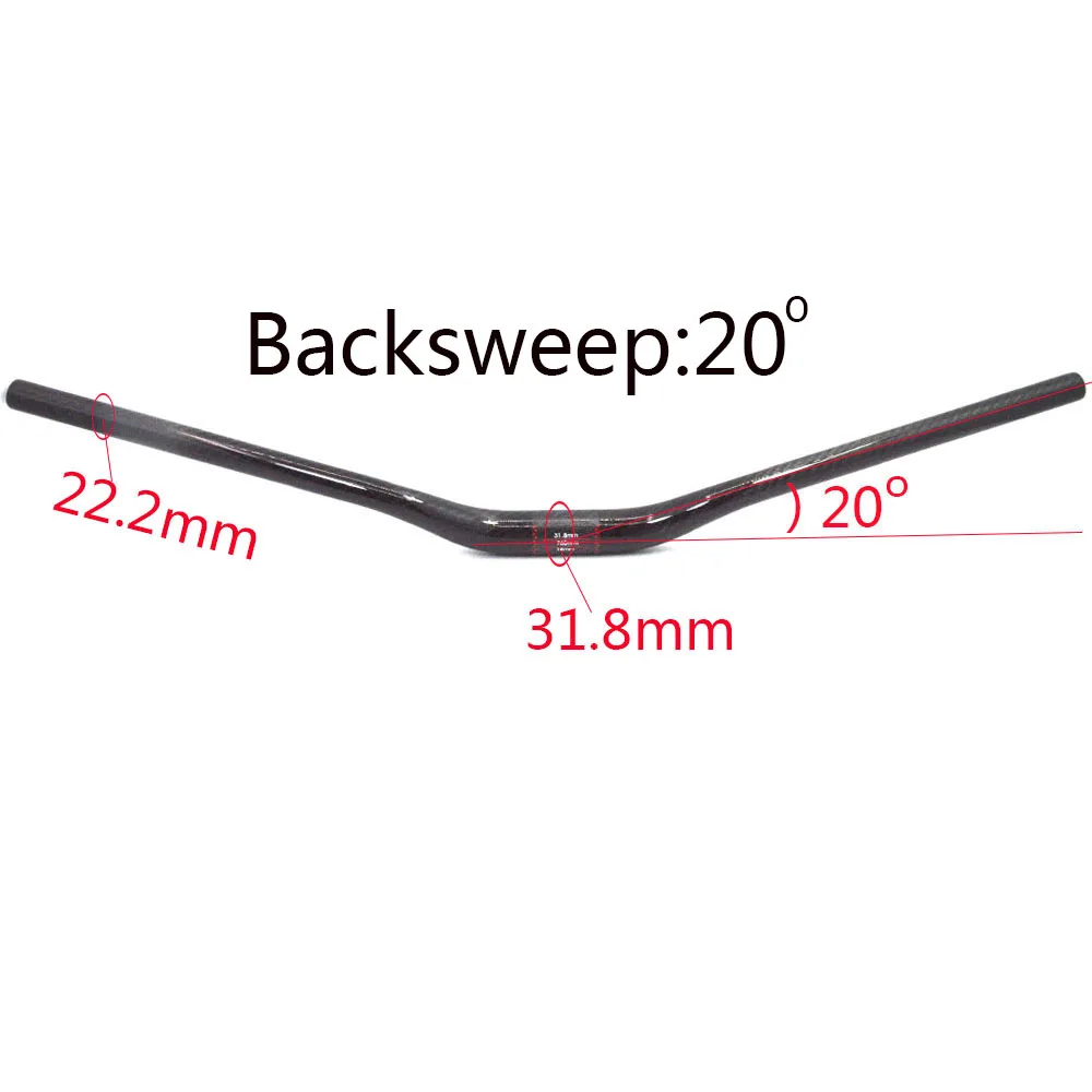 Full 3K Carbon Fiber Mountain Bicycle Rise Handlebar Backsweep 20 Degree Diameter 31.8mm Length 760mm  Glossy or Matte