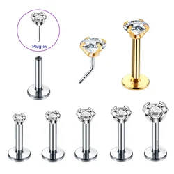 2 Pcs/Lot Push-in Crystal Labret Stud Nose Ring 1.5/4mm Stainless Steel Plug-in Conch Piercing Tragus Helix Piercing Ear Studs