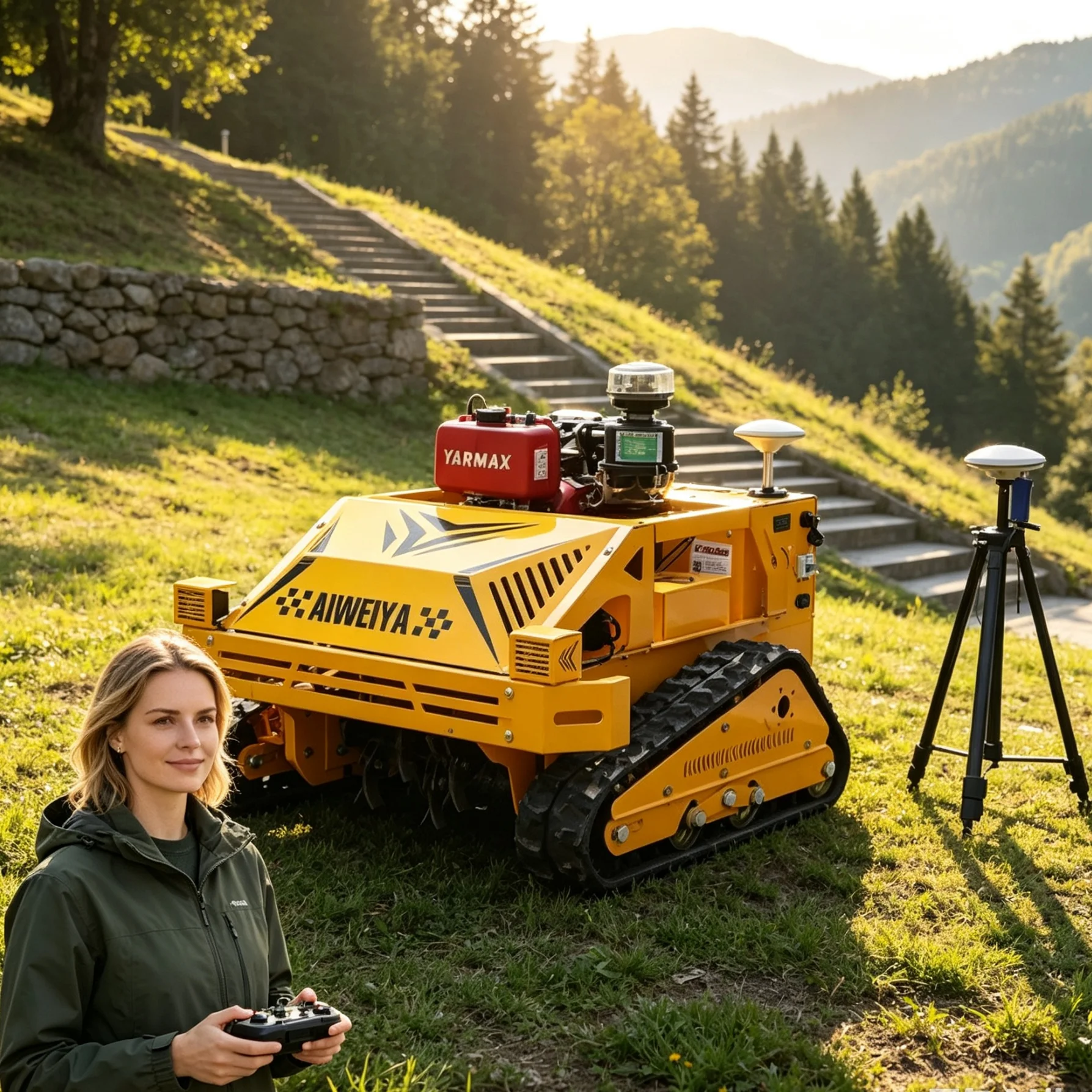 Customized Wide Mountain Pasture Land 550S GPS Remote Lawn Mower, Smart GPS Route Planning for Even Cutting Over Large Grazing