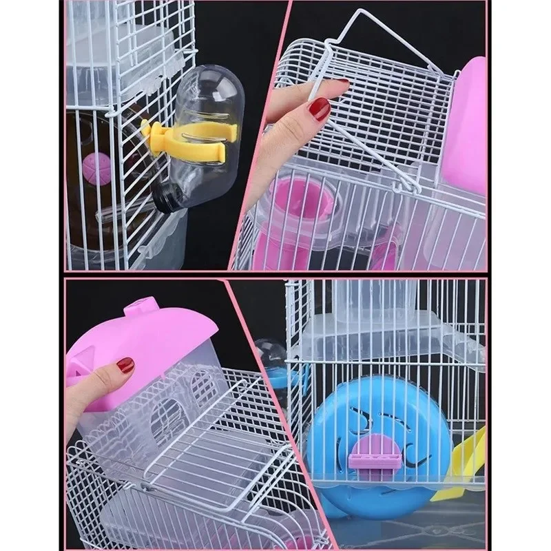 Double-storey Villa-shaped Wire Cage With Feeding Bowl, Running Roller Skating Toy Small Castle, Double-layer Hamster Cage