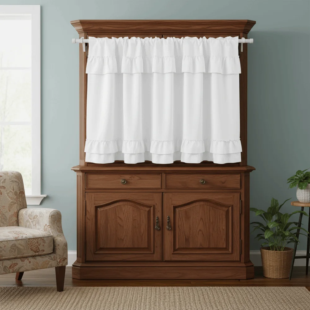 American Pastoral Style Ruffled Edge Kitchen Cabinet Short Curtain Light-blocking Decorative Short Window Drapes