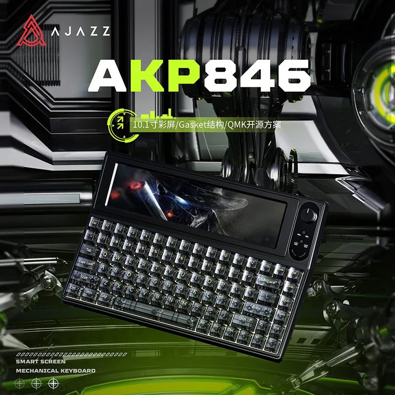 Ajazz Akp846 84 Keys Mechanical Keyboard Wired 10.1 Inch Screen Hot Swap Gaming Keyboards Gasket Metal Knob Pc Laptops Tablets