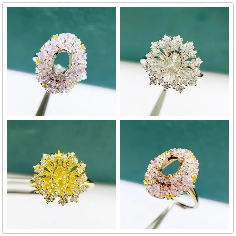 

MeiBaPJ 5mm*7mm Elliptic Stone 925 Sterling Silver Fashion Zircons Rings Holder DIY Empty Support for Women Fine Charm Jewelry