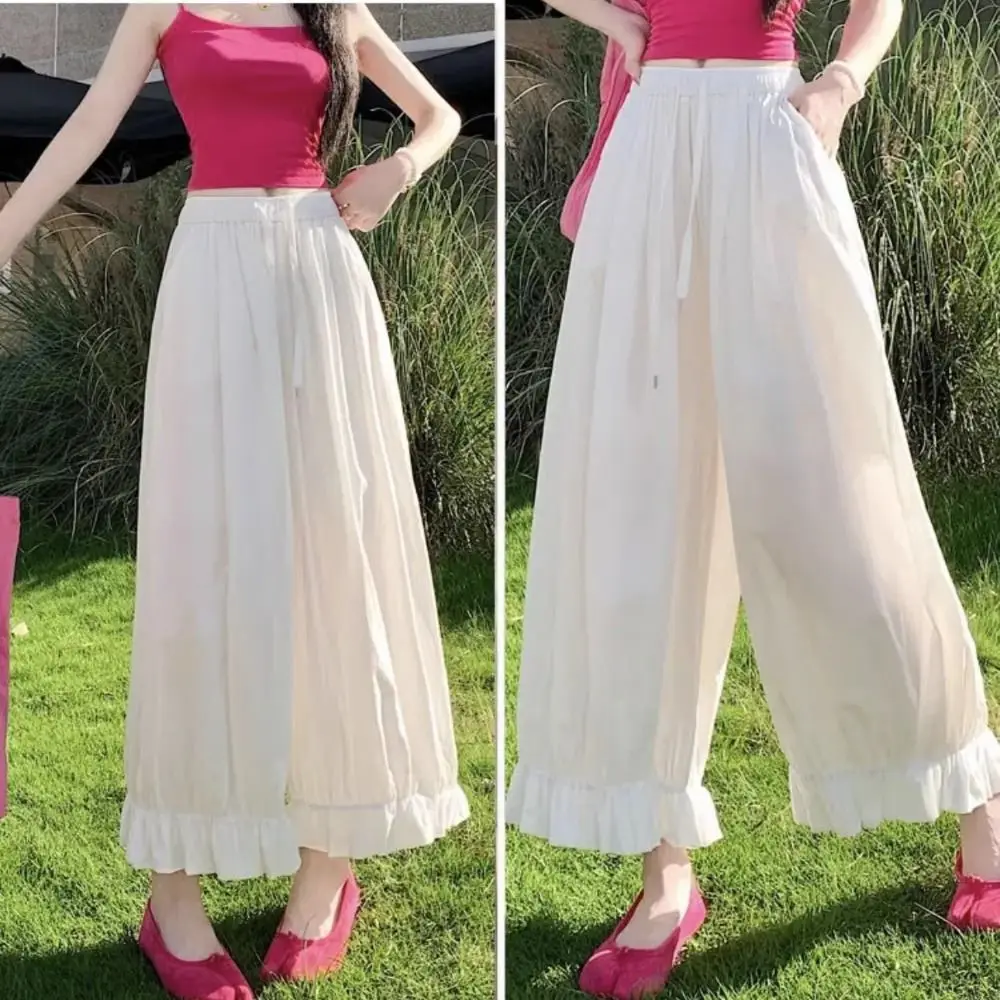 Elastic Waistband Wide Leg Pants Flowy Drape Loose Fit Floral Pants Lightweight Full Length High Waist Trousers Vacation Looks