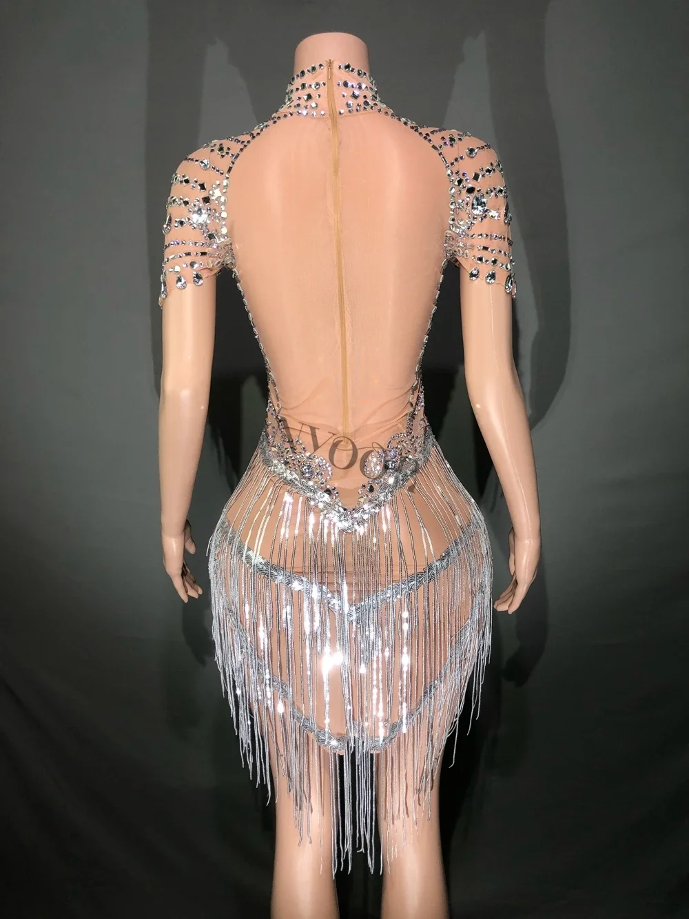 Błyszczące dżetów cekinowa sukienka seksowna siatka przepuszczalna piosenkarka tancerz strój sceniczny wydajność kostium taneczny strój urodzinowy