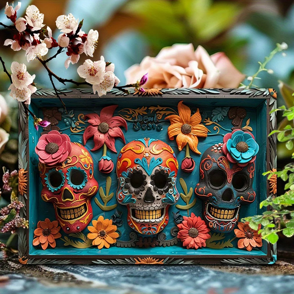 Mexican Day of The Dead Sugar Skull Sign - Wall Art Decor for Home, Garden, Classroom - Vintage Style, Lightweight, Funny Gift