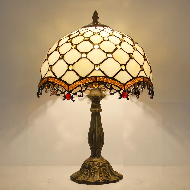 ABEL Tiffany Table Lamp LED Luxury Creativity Living Room Study Bedroom Bedside Lamp Villa Hotel Color Glass Desk Light