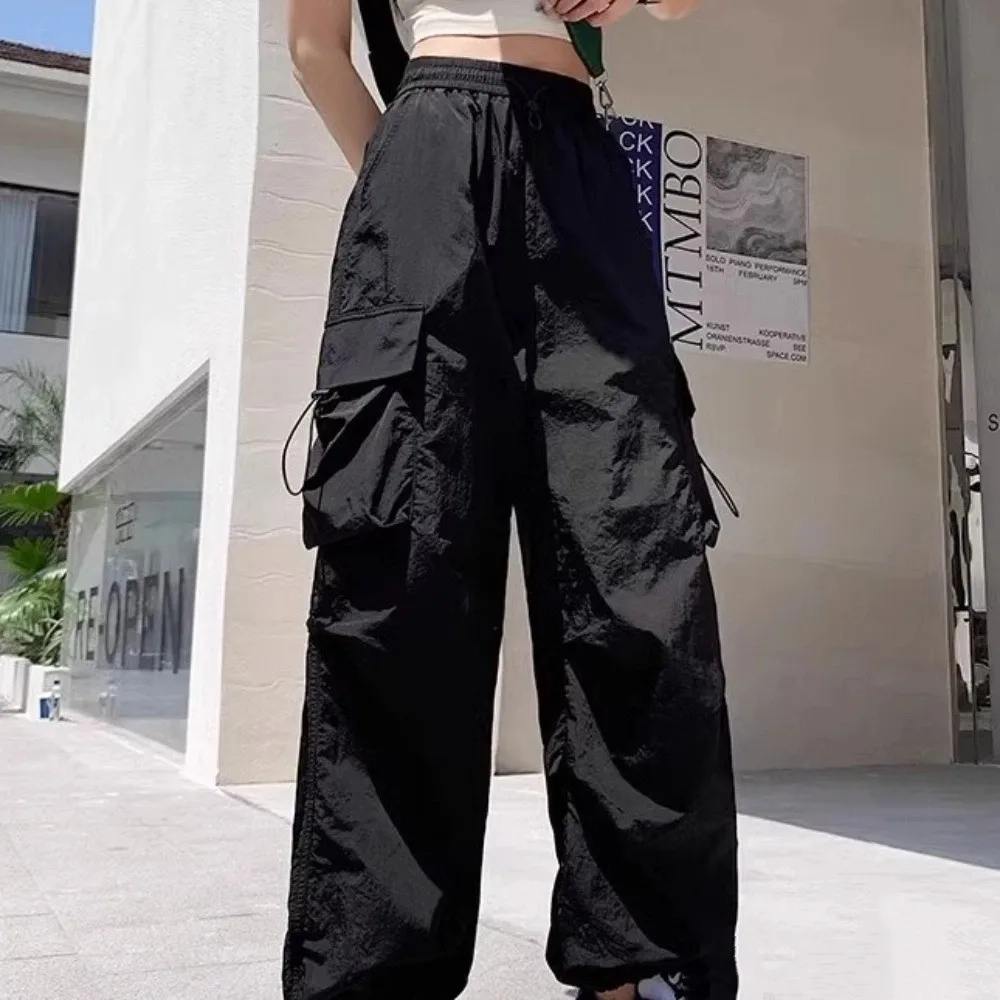 Elastische Taille Frauen Kordelzug Hosen Lange Hosen Hip Hop Breite Bein Hosen Jogginghose Schwarz Rot frauen Harem Hosen Dame