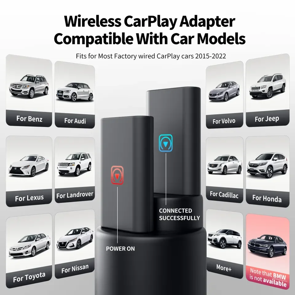 CarPlay sans fil Android Mini Ai Box, Promettant Netflix, Personnaliser, Portable, Limitation de voiture, Convient pour 98% Voitures