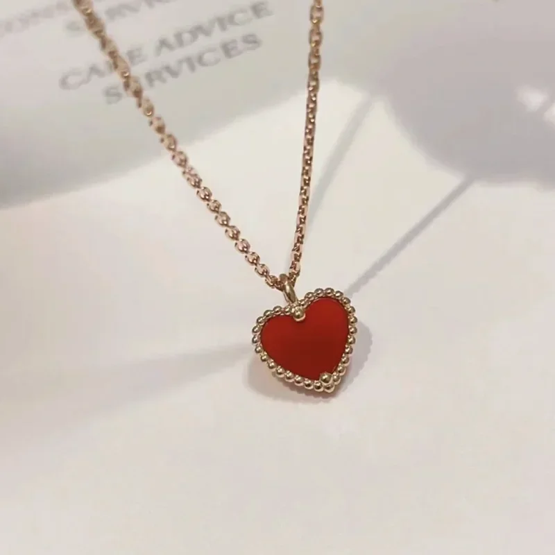 

SFE 925 Sterling Silver High Quality Exquisite Red Agate Love Necklace Women Morale Luxury Jewelry Valentine'S Day Gift