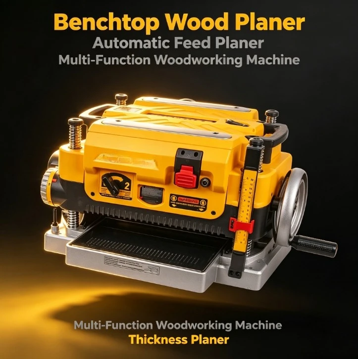 Benchtop Thickness Planer Electric Woodworking Machine Helical Cutterhead Dust Collection Variable Speed Precise Flattening