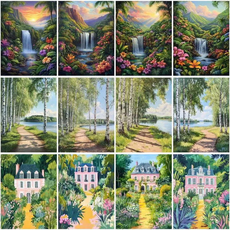 

GATYZTORY Paint By Number Tree Drawing On Canvas HandPainted Gift DIY Pictures By Number Waterfall Scenery Kits Home Decor