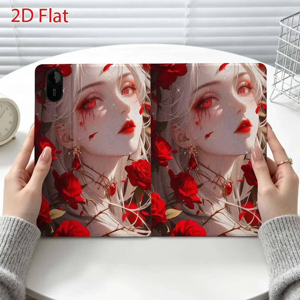 Anime Red Girl Fashion For Xiaomi Poco Redmi Pad 8 2 4 C1 6 6S 7 7S SE 9.7 14 11 11.2 Inch Pen Tray Tablet Case