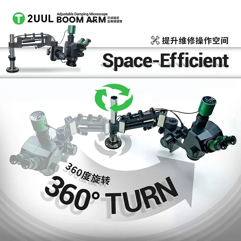 

2UUL MS71 Microscope Boom Arm– Adjustable Damping Force, 360° Turn & Space-Efficient Design Bracket, Fits 95% Microscope Stands