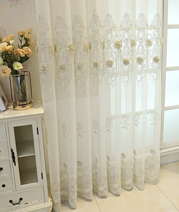 Moderner, nordischer Fenstervorhang aus weißem Gaze für Wohnzimmer und Schlafzimmer, bestickt, nach Maß – Detail 10