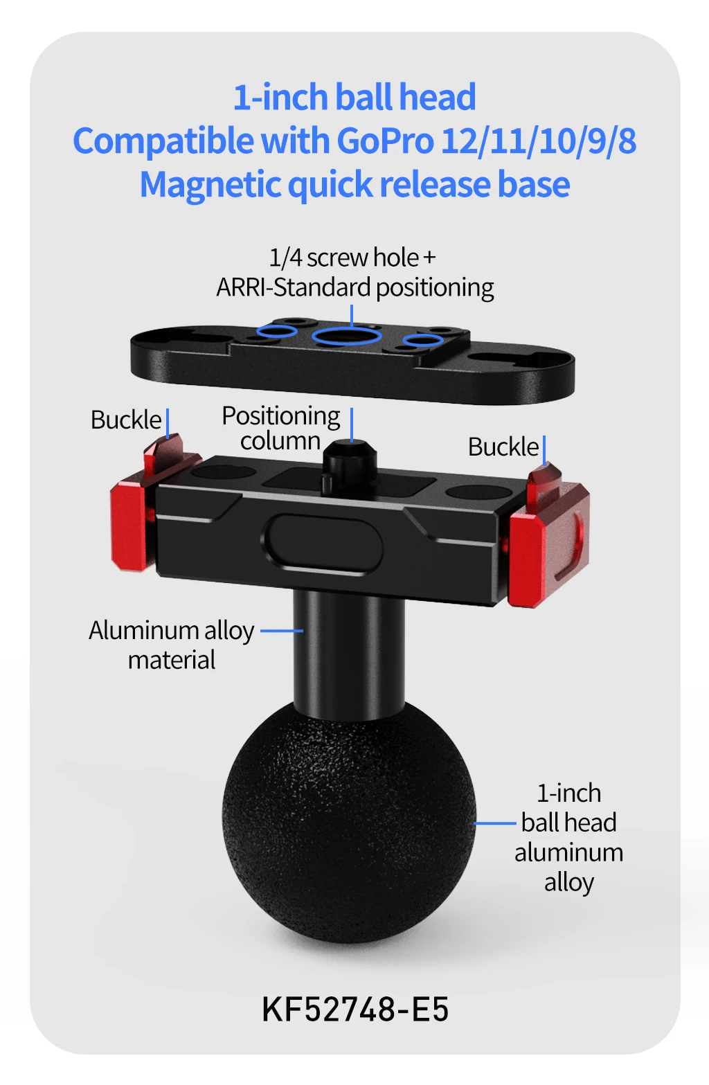 Magnetisches Schnellverschluss-Basisset für Gopro Hero 12, 11, 10, 9, 8, 7, Mini Max Action-Kamera-Zubehör, 1/4 Zoll ARRI-Halterung, Stativhalterung – Detail 24