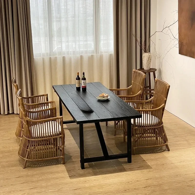 

The Wabi-Sabi Soul: A Charcoal-Finished Solid Wood Dining Set with Expressive Wood Grain