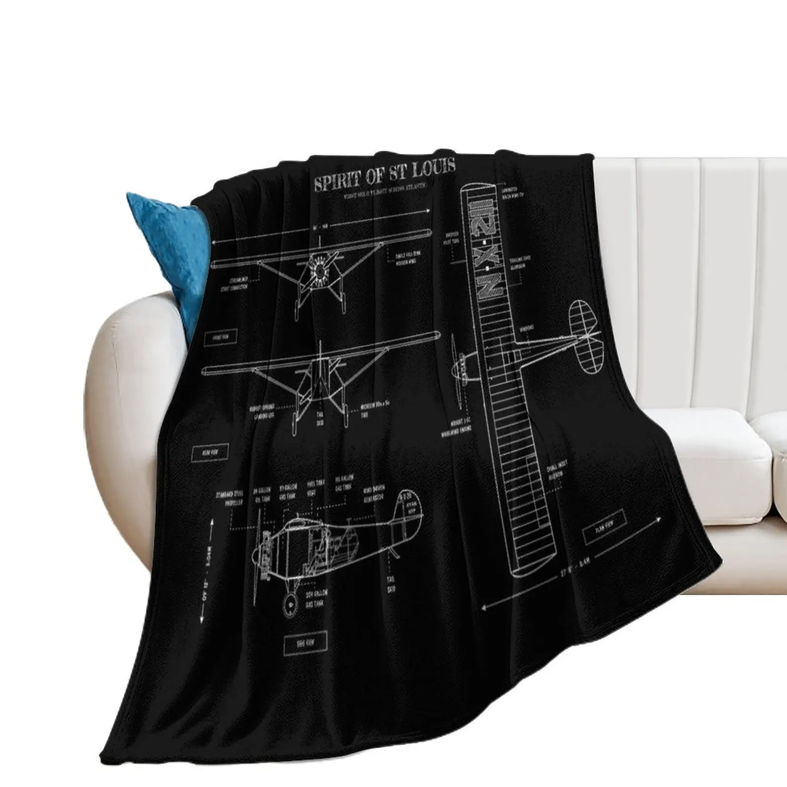 Spirit of St. Louis (Horizontal - White Stencil, No Background) Throw Blanket Shaggy anime Designers Blankets