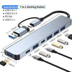 Vienon-アルミニウムUSBCハブ,USB 3.0,エクステンダー,スプリッター,1 x USB 3.0, 4 x USB 2.0,2 xUSB cポート,7 in 1