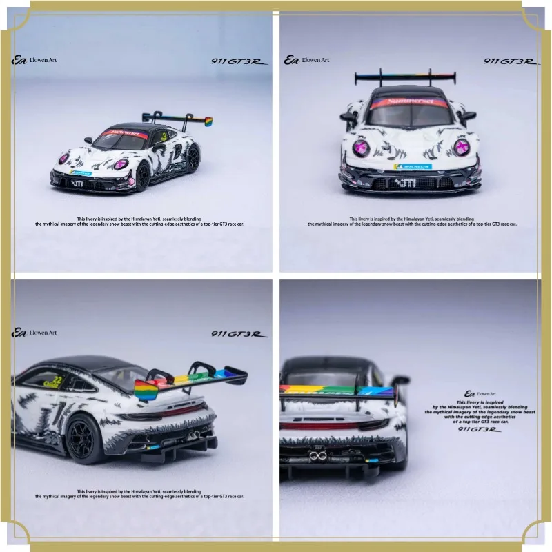 Elowen Art 1:64 Alloy  911 GT3 R Snow Monster Replica Car Model Ornament Collection Item