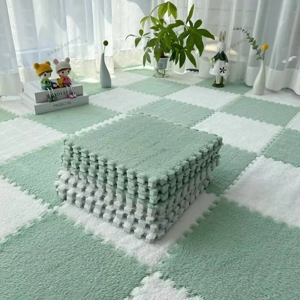16Pcs Baby Play Activity Plush Mat 30x30cm Eva Foam Non-slip Splice Mat Interlocking Soft Plush Children Room Warming Floor Mat