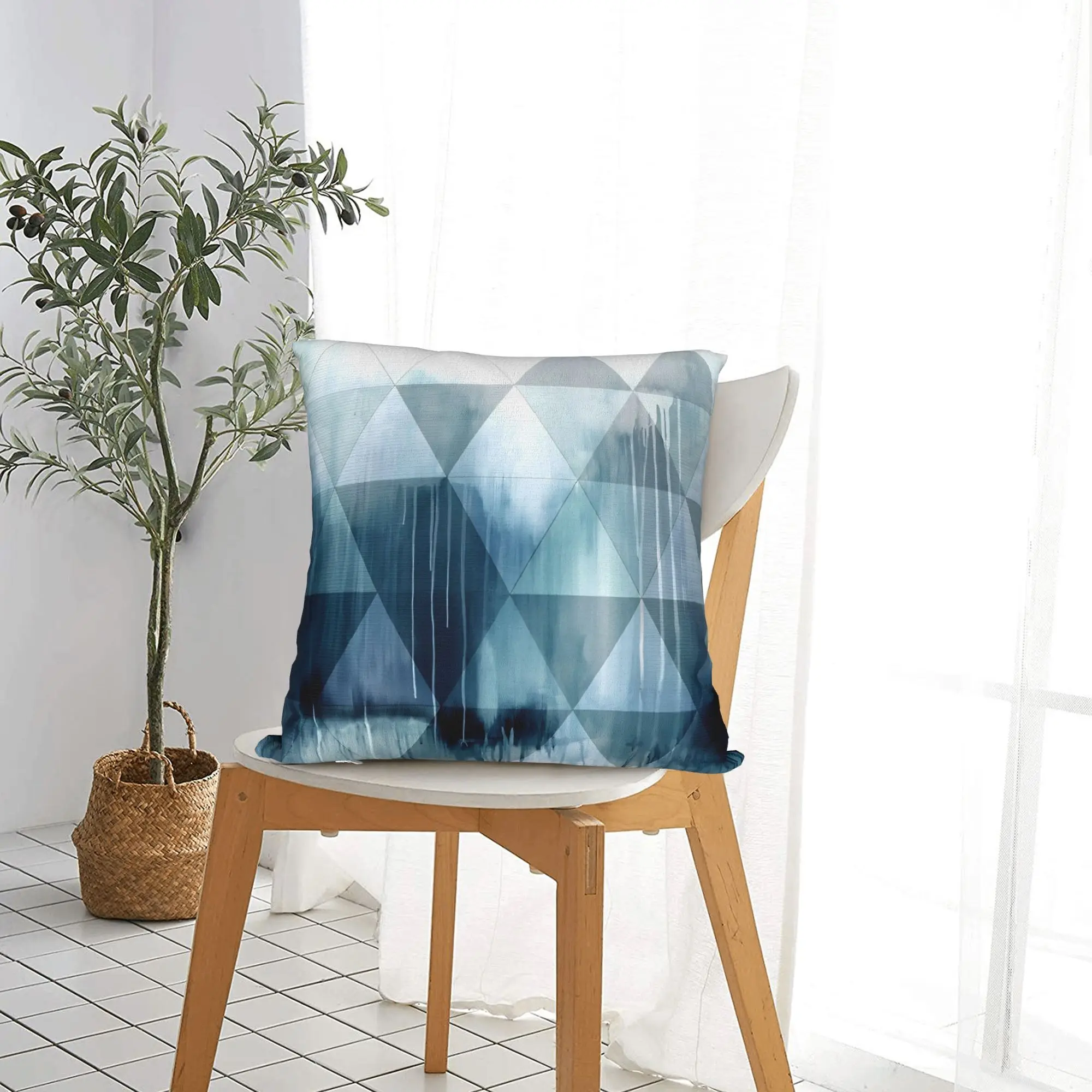 WATERCOLOUR TRIANGLES Pillowcase Polyester Cushion Cover Gift Geometric Ink Blue Throw Pillow Case Cover Home Zippered 40X40cm