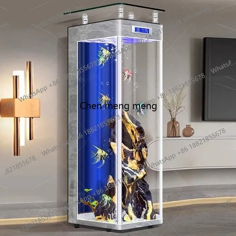 

Небольшой аквариум для золотых рыбок в гостиную, пристенный, с безводной экологической циркуляцией и фильтрацией.