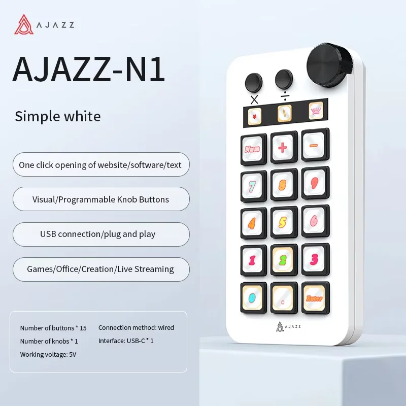 AJAZZ N1 Customizable 15 Key Macro Keypad with Control Knob Multi