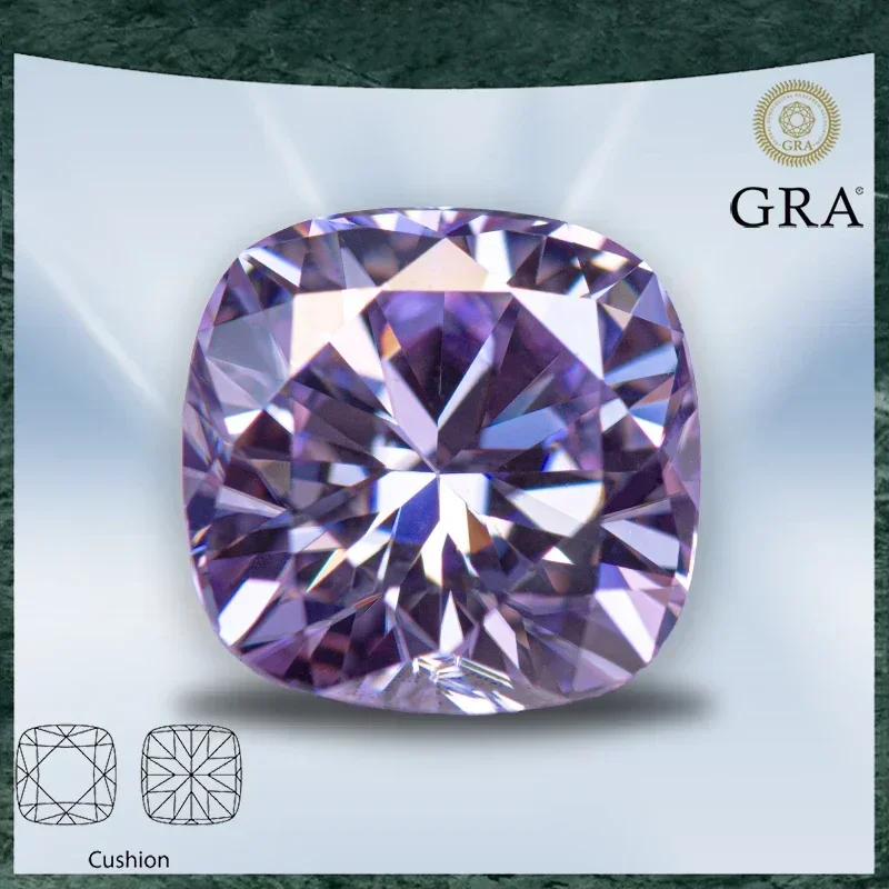 

Moissanite Stone Cushion Cut Light Purple Color VVS1 with GRA Certificate for Gemstone Charms Advanced Jewelry Making Materials