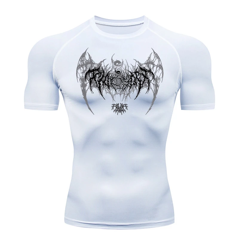 Camicie a compressione a maniche corte con stampa di ali di teschio per uomo Estate Palestra Allenamento Maglietta da corsa T-shirt atletiche ad asciugatura rapida