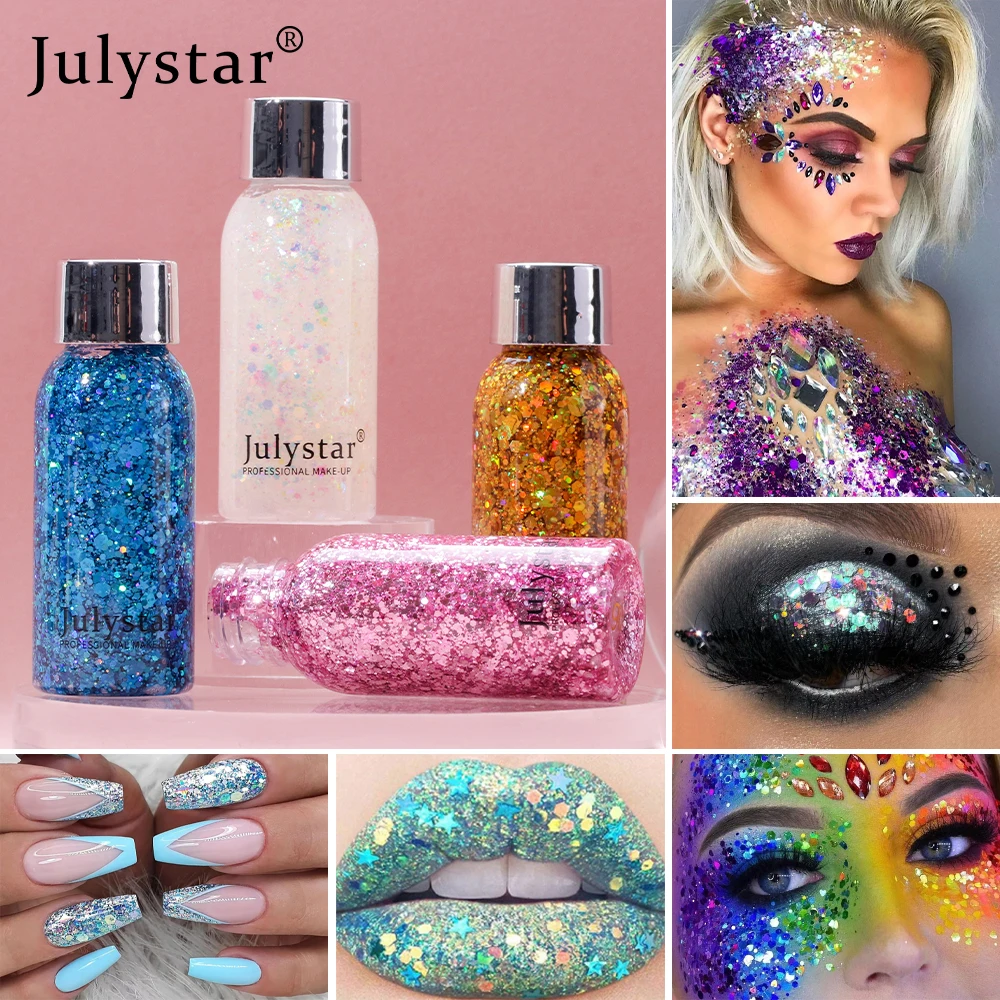 Julystar glitter eye shadow liquid face body sequin gel liquid eye shadow stage makeup 10 colors