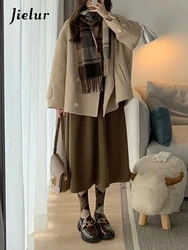 Jielur Winter New Solid Color Slim Women Trench Sweet Ladies Loose Chic Trench Woman Korean Simple Basic Street Chic Top Female