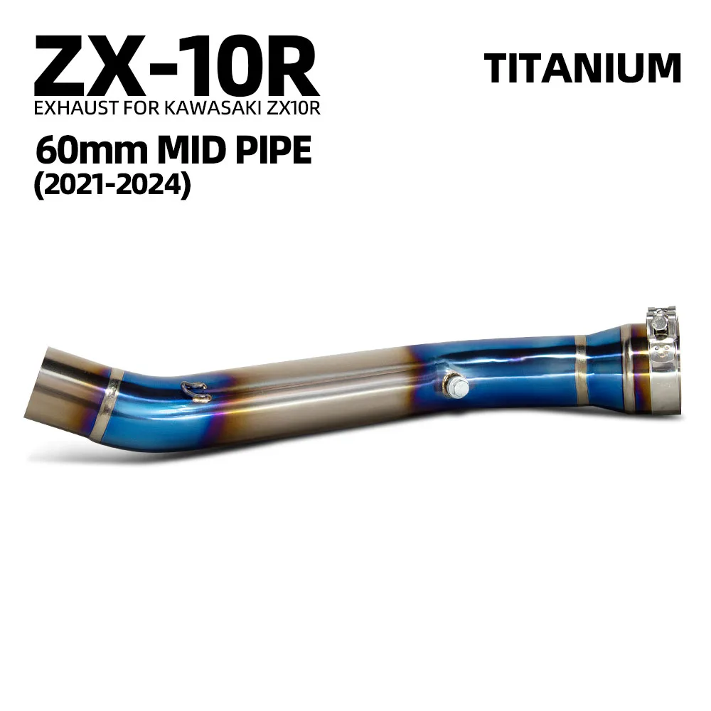 

For Kawasaki ZX10R ZX-10R 2021-2025 Motorcycle Exhaust Titanium Adapter Middle Link Pipe 60MM Escape Racing Line Blue Modify Ki