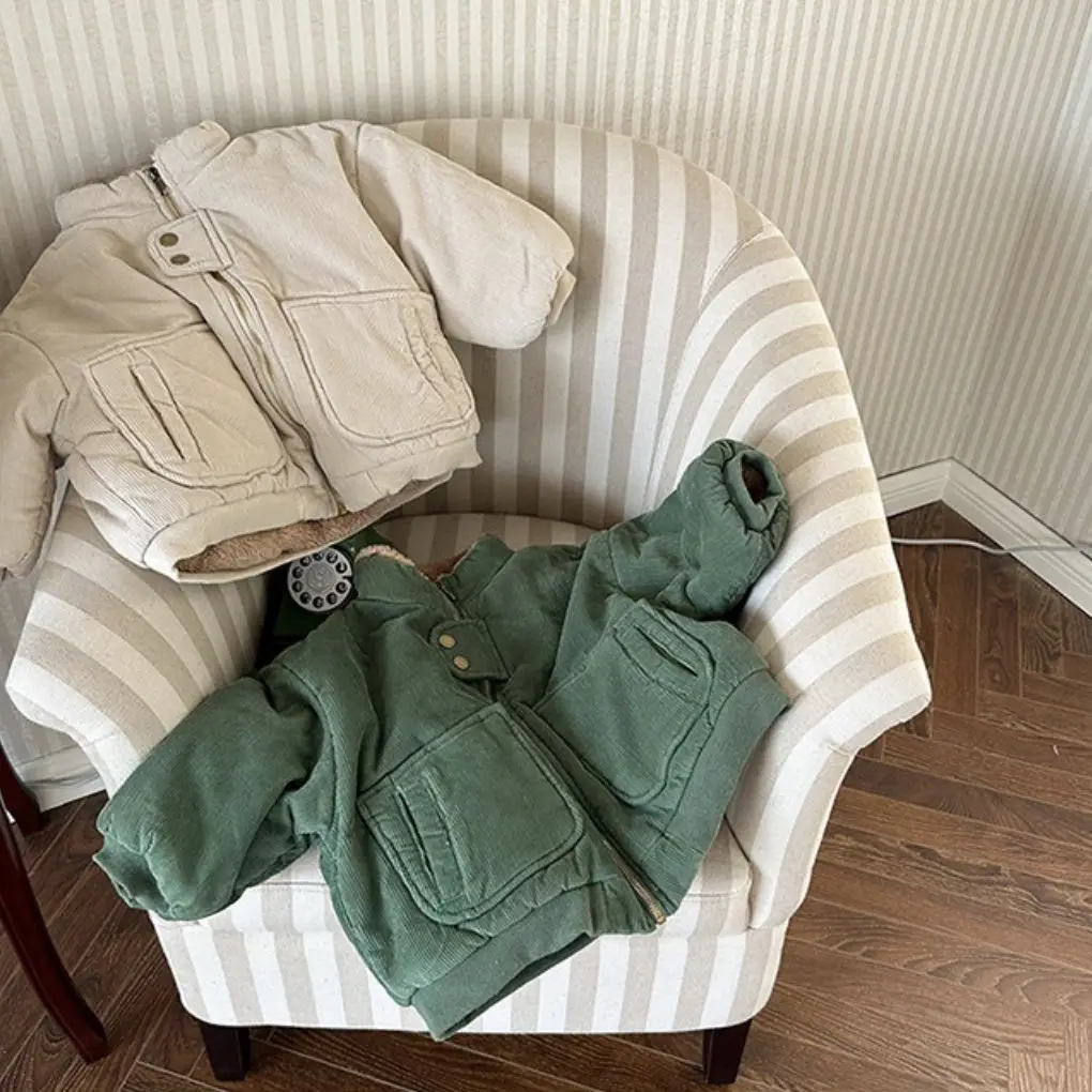 

2025 зимнее новое детское теплое вельветовое пальто с длинными рукавами для мальчиков и девочек, бархатная толстая куртка, детская теплая флисовая одежда