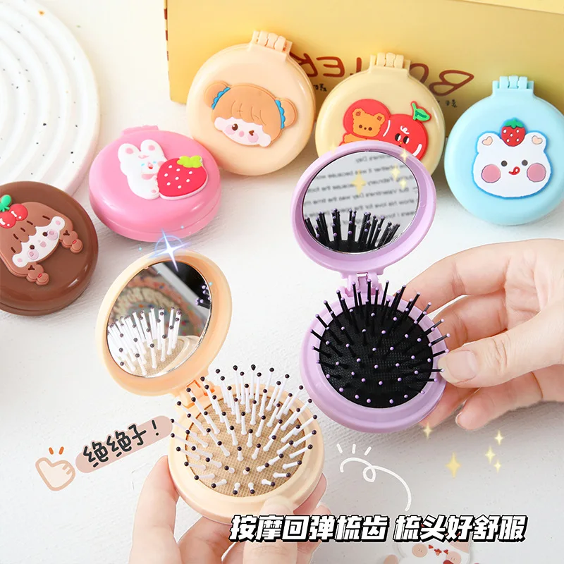 

Anti Static Hair Comb Mirror Foldable with Mirror Foldable Massager Comb Cute Portable Cartoon AirBag Comb Hair Styling Tool
